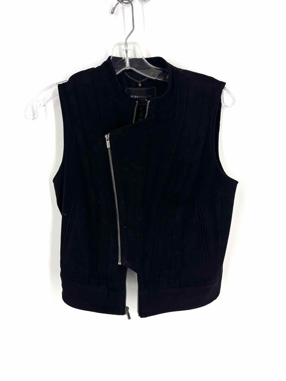 BCBGMaxazria Size XS Black Pintucked Faux Suede Designer Vest